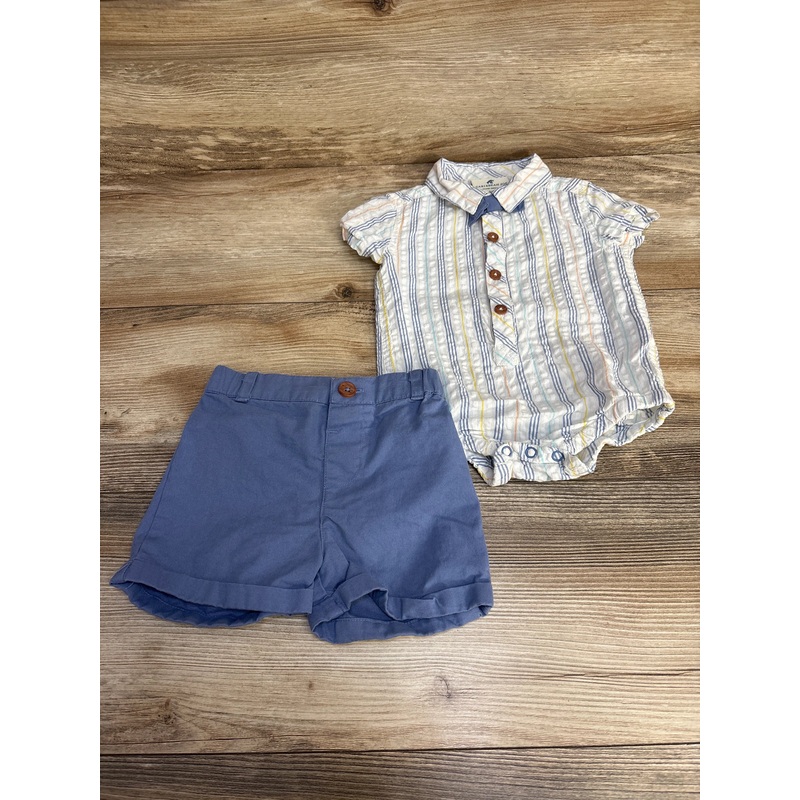 Caribbean Joe 2pc Striped Bodysuit & Shorts Set White sz 6-9m White 6m