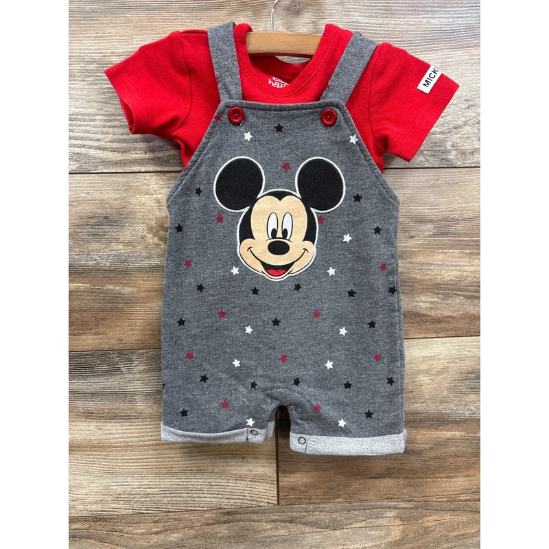 Disney Baby 2pc Mickey Mouse Shortall Set Grey/Red sz 3-6m Grey 3m