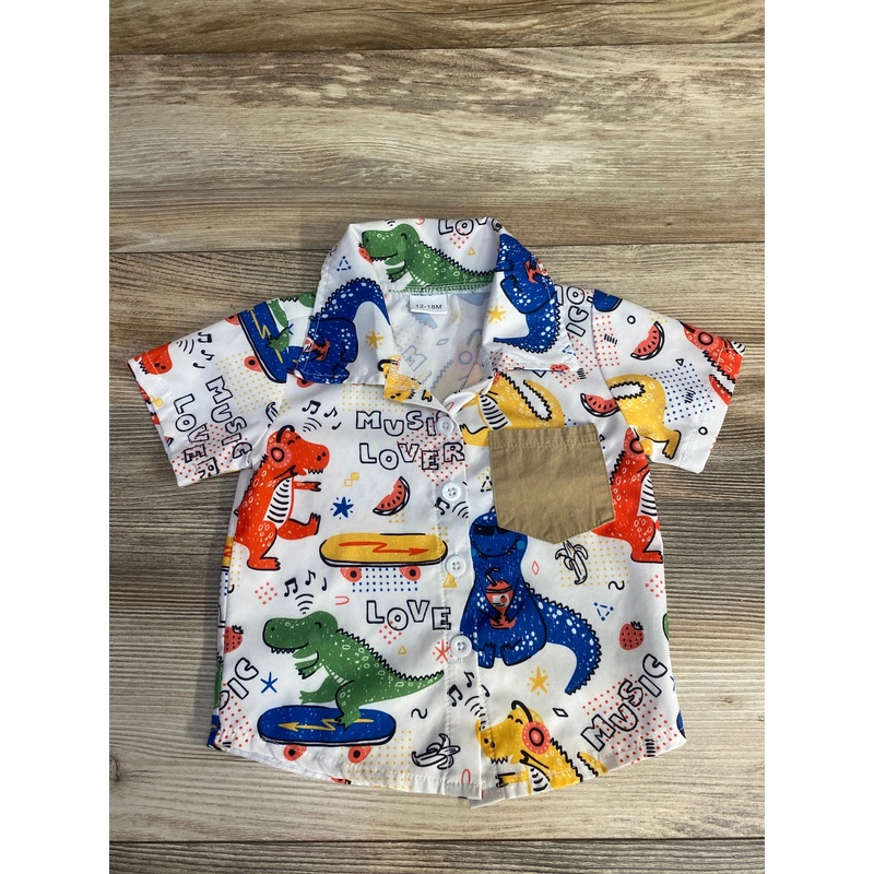 Hawaiian Dinosaur Button-Up Shirt White sz 12-18m White 12m Boys