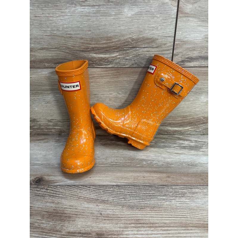 Hunter First Giant Glitter Rain Boots Orange sz 8c