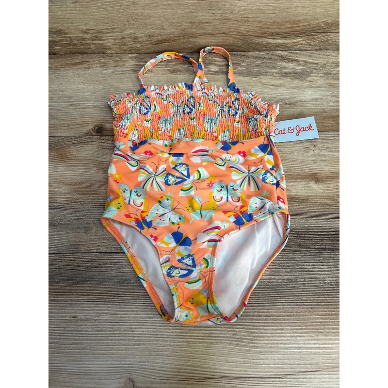 NEW Cat & Jack Butterfly Print Smocked Swimsuit Orange sz 5T Orange 5T