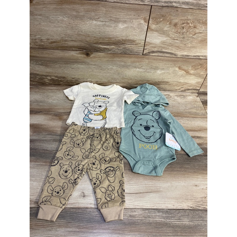 NEW Disney Baby 3pc Winnie The Pooh Hooded Bodysuit Set Green sz 0-3m Green Newborn
