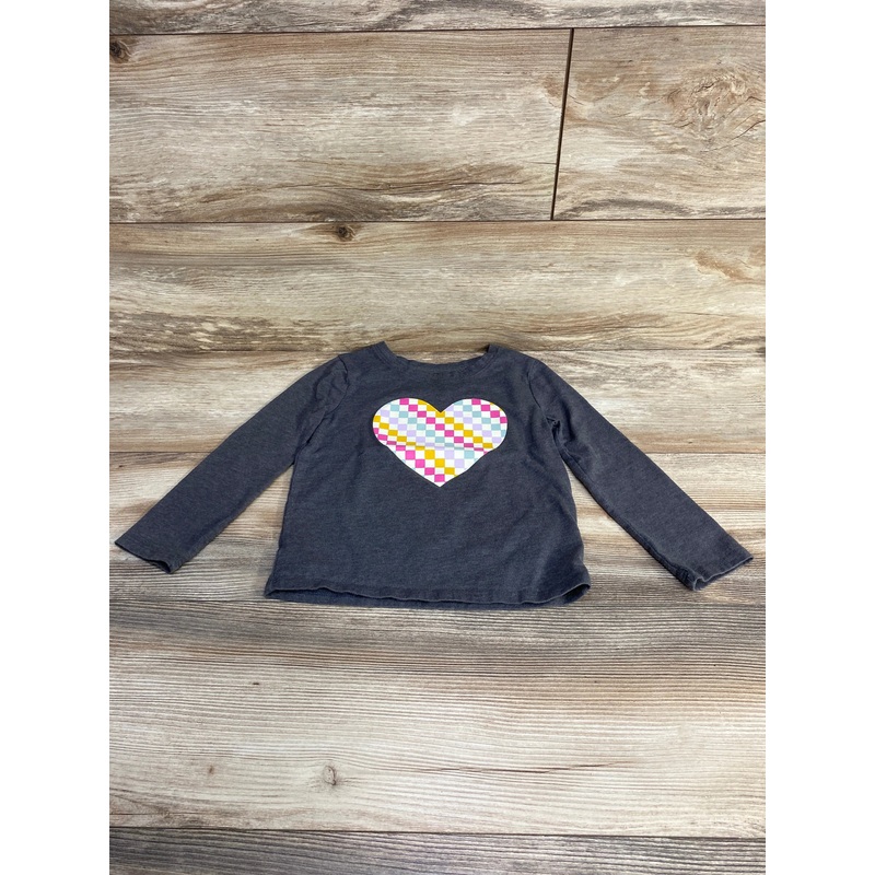 Cat & Jack Long Sleeve Checkered Heart Shirt Grey sz 4T Grey 4T