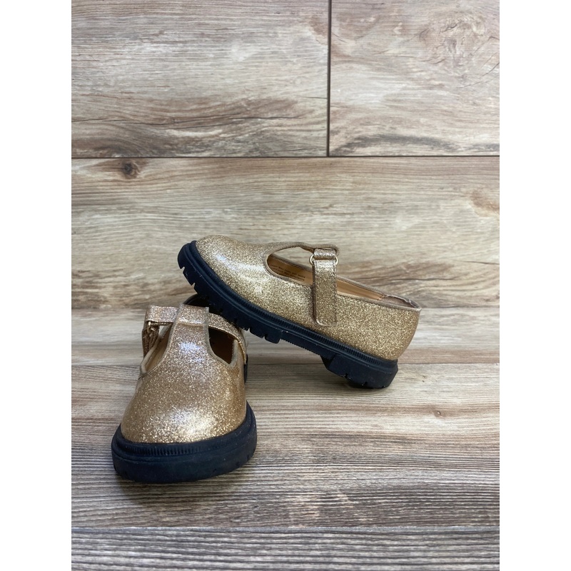 Cat & Jack T-Strap Glitter Sandals Tan sz 9c