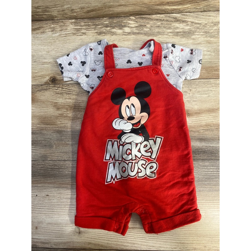 Disney Baby Mickey Mouse French Terry Short Overalls T-Shirt Set sz 12m Red 12m Boys
