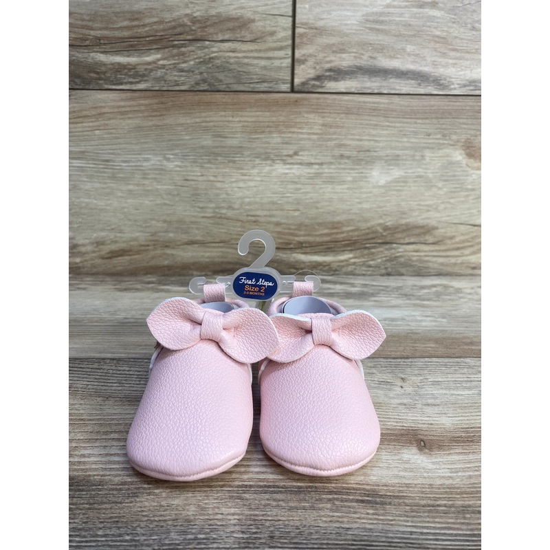 NEW First Steps Soft Sole Bow Crib Shoes Pink sz 2c