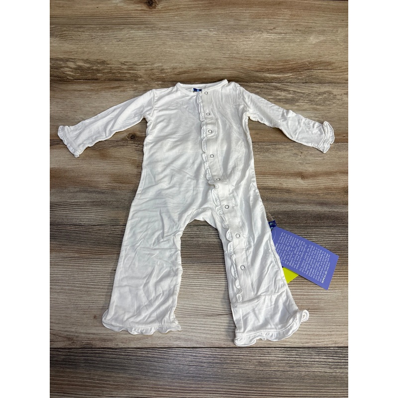 NEW KicKee Pants Basic Ruffle Coverall White sz 6-9m White 6m
