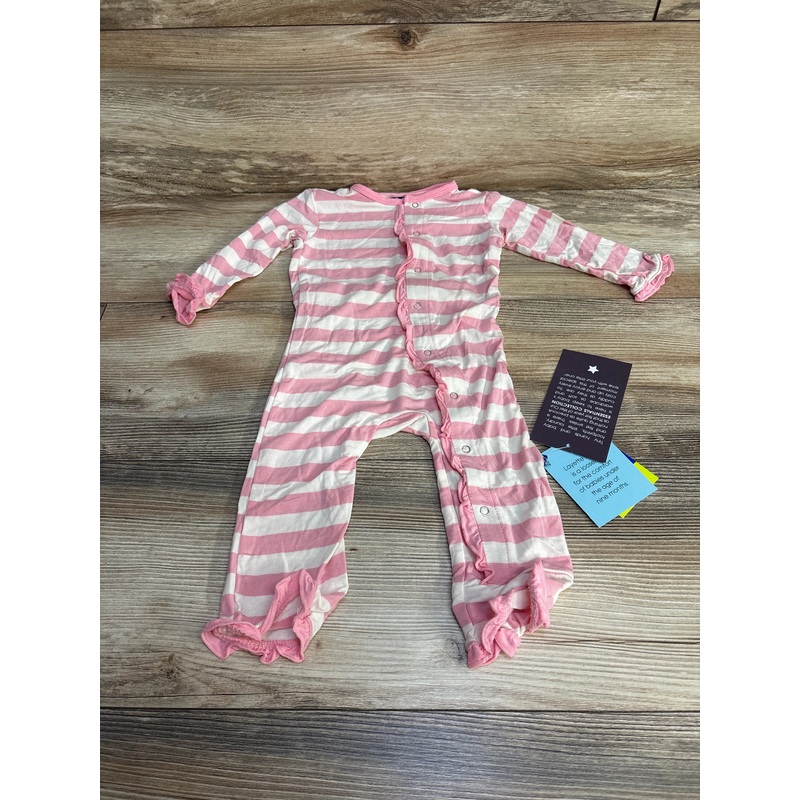 NEW KicKee Pants Classic Ruffle Coverall in Lotus Stripe sz 6-9m Pink 6m