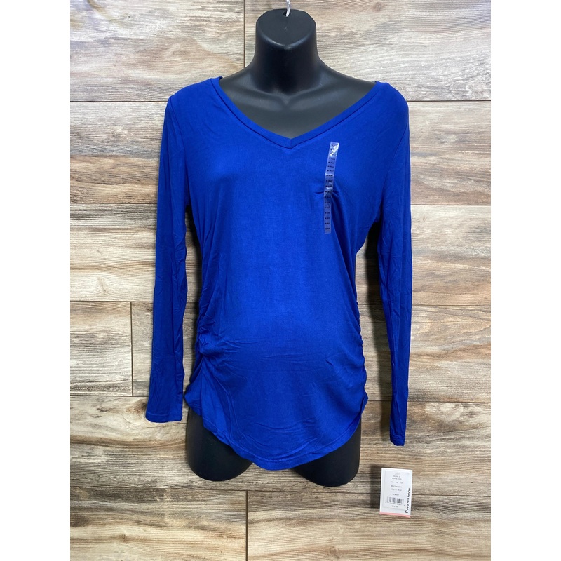 NEW Motherhood Maternity Ruched Shirt Blue sz Medium Blue Maternity Medium