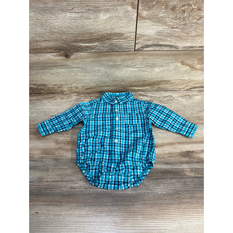 Oshkosh Plaid Button Up Bodysuit Blue sz 6m Blue 6m