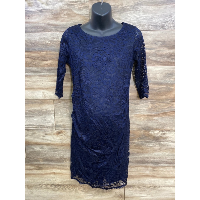 Pink Blush Maternity Fitted 3/4 Sleeve Lace Dress Navy sz Medium Navy Maternity Medium