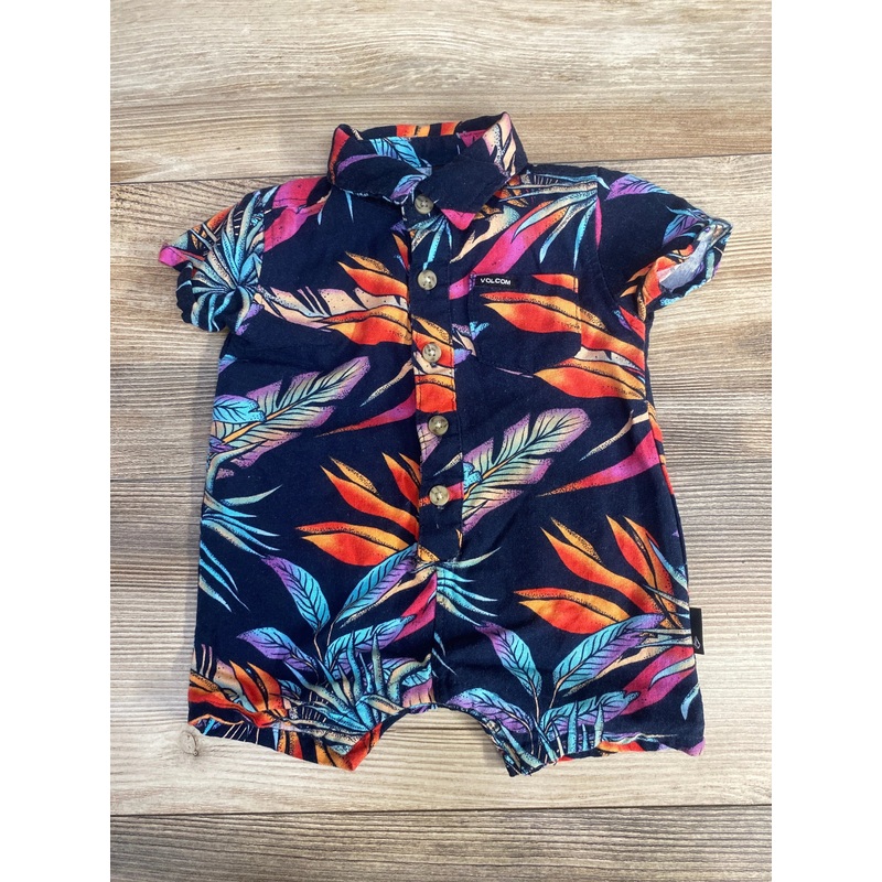 Volcom Printed Linen-Blend Romper Navy sz 3-6m
