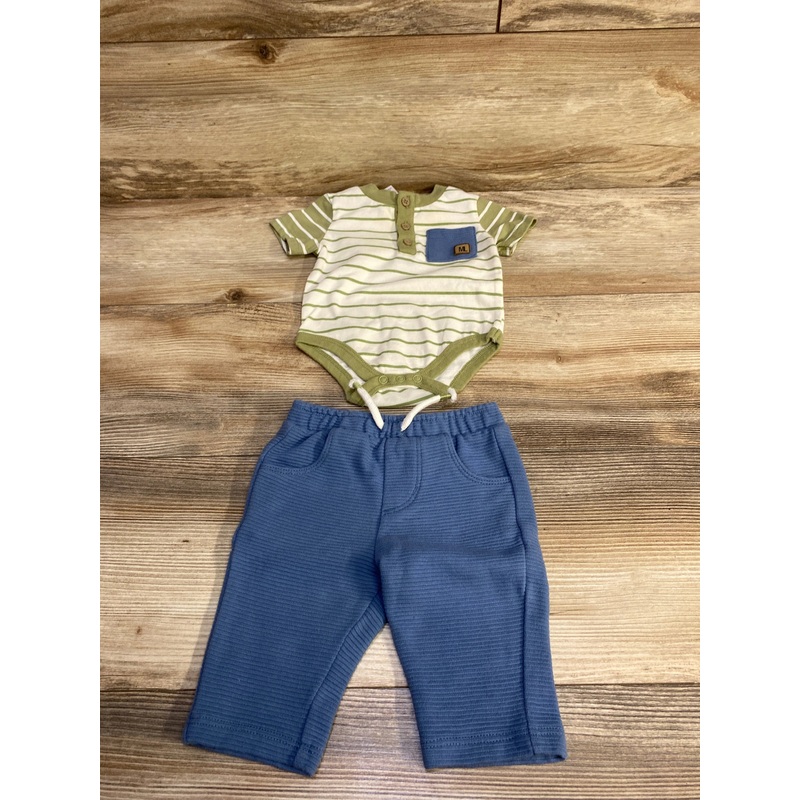 Mario Lopez 2pc Henley Bodysuit & Pants Green sz 0-3m Green Newborn