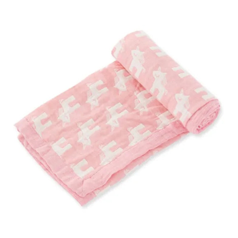 NEW Angel Dear Jaquard Muslin Blanket, Pink Unicorn