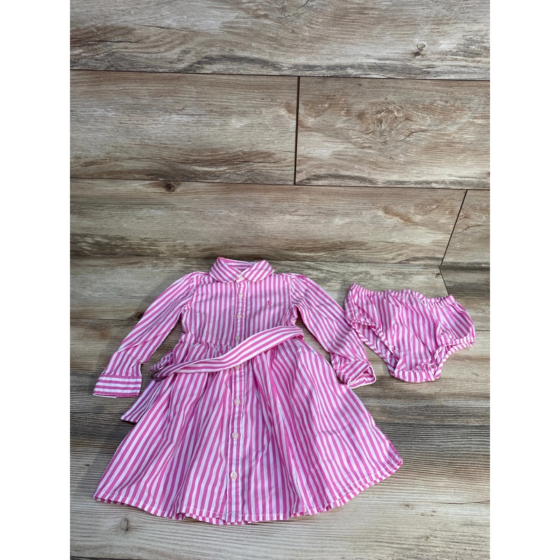 Ralph Lauren 2pc Striped Cotton Shirtdress & Bloomers Pink sz 18m Pink 18m