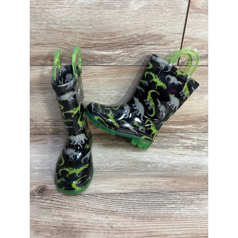 Western Chief Kids Dinosaur Lighted Rain Boots Black sz 9c