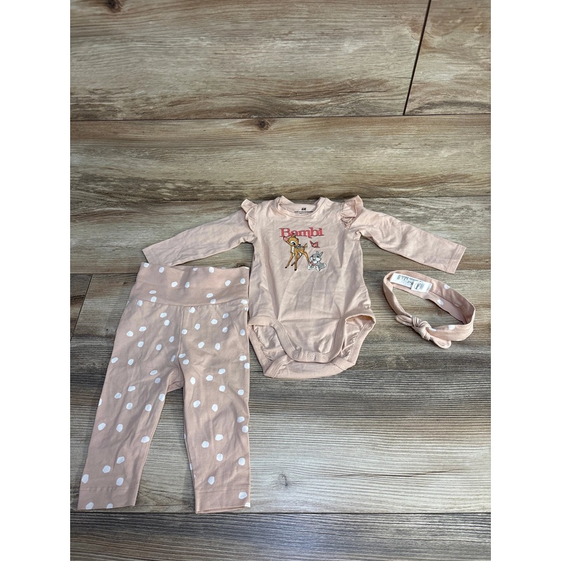 H&M x Disney Bambi 3pc Bodysuit + Pants + Headband Pink sz 6m Pink 6m