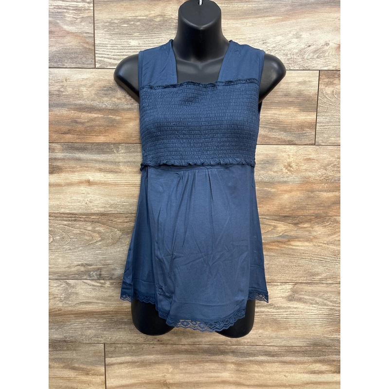 NEW Belly Moms Smocked Nursing Tank Top Blue sz Medium Blue Maternity Medium