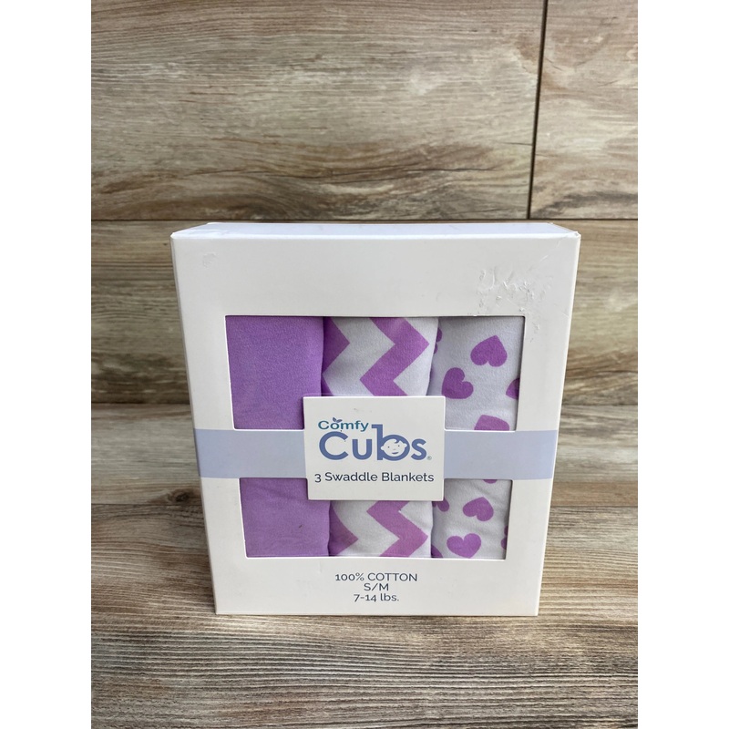 NEW Comfy Cubs 3pk Swaddles White/Purple sz 0-3m