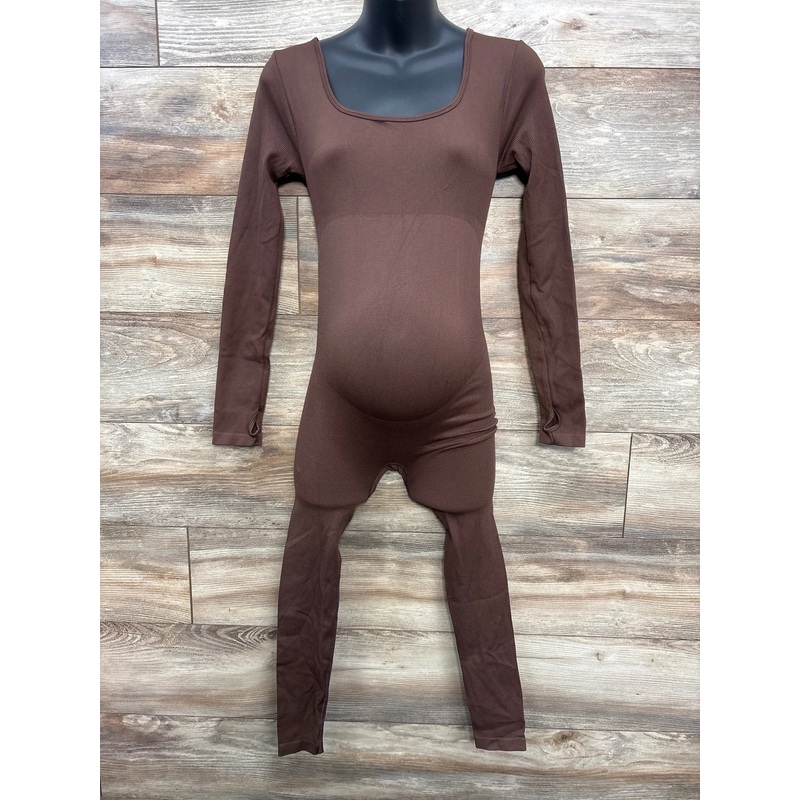 Ribbed Long Sleeve Jumpsuit Brown sz Medium Brown Maternity Medium