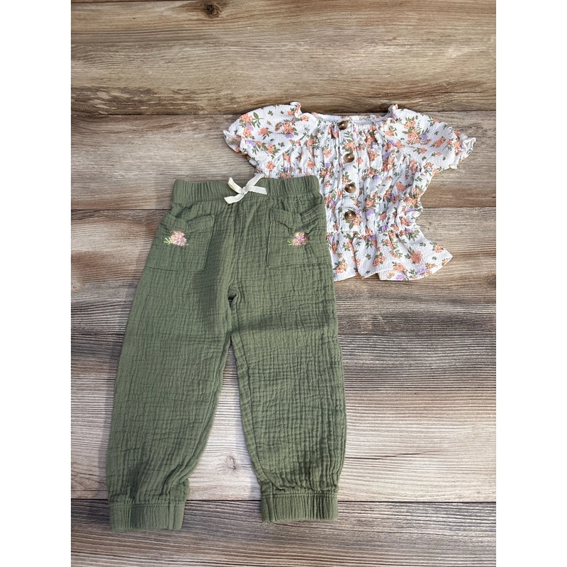 Little Lass 2pc Floral Top & Pants White sz 18m White 18m