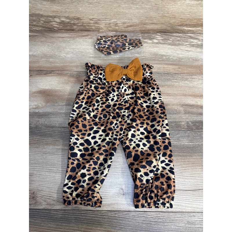 NEW 2pc Leopard Print Pants & Headwrap Brown sz 6-9m Brown 6m
