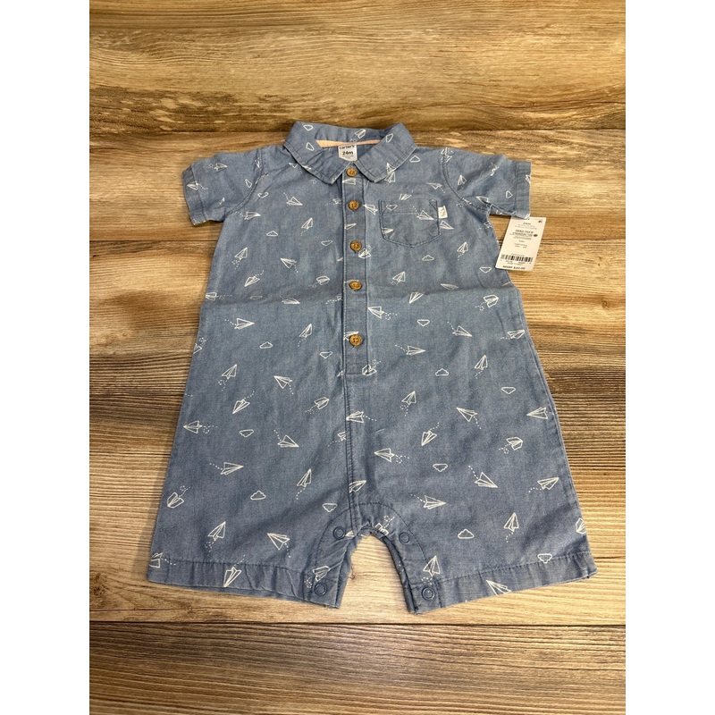 NEW Carter’s Chambray Airplane Romper Blue sz 24m Blue 24m