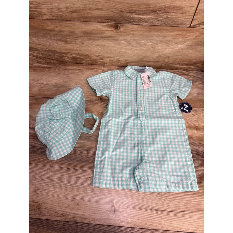 NEW Children’s Place 2pc Gingham Romper & Hat Blue sz 6-9m Blue 6m