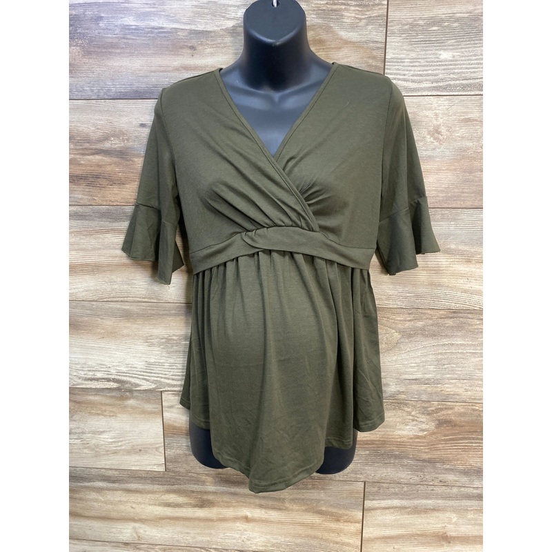 NEW Ficerd V-Neck Peplum Shirt Green sz Medium Green Maternity Medium
