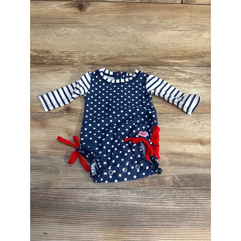 Ruffle Butts 1pc Striped Polka Dot Rashguard Swimsuit Navy sz 0-3m Navy Newborn