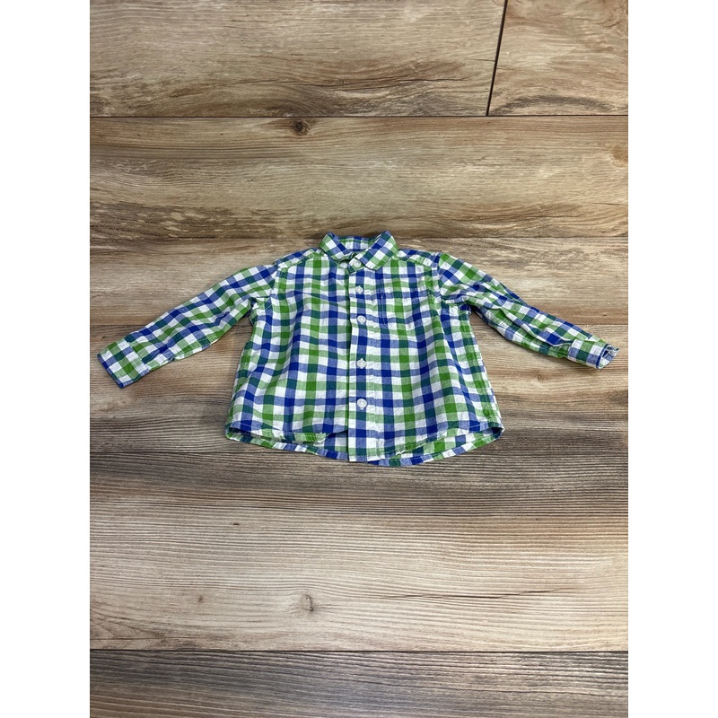 Children’s Place Plaid Button Up Shirt Green sz 12-18m Green 12m