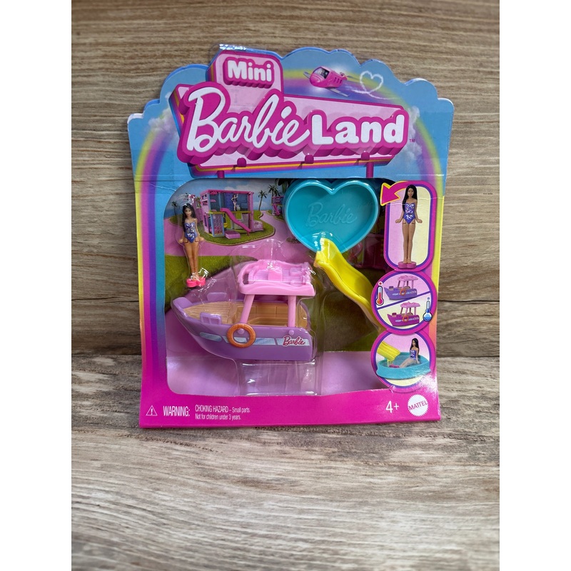NEW Barbie Mini BarbieLand Doll & Vehicle Set with 1.5″ Doll & Dream Boat – 3pc