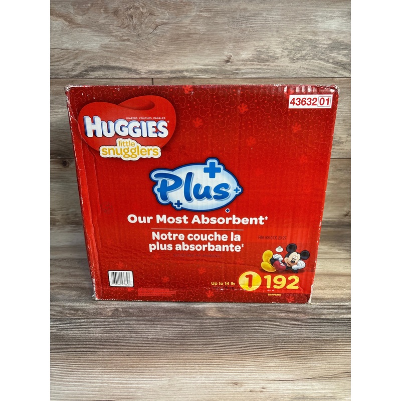 NEW Box of Huggies Plus Little Snugglers Diapers 192ct, Size 1