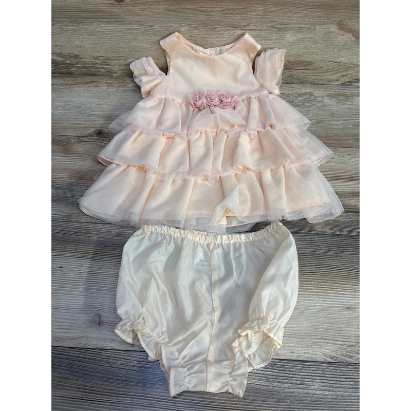 Pippa & Julie 2pc Tiered Dress & Bloomers Peach sz 18m Peach 18m