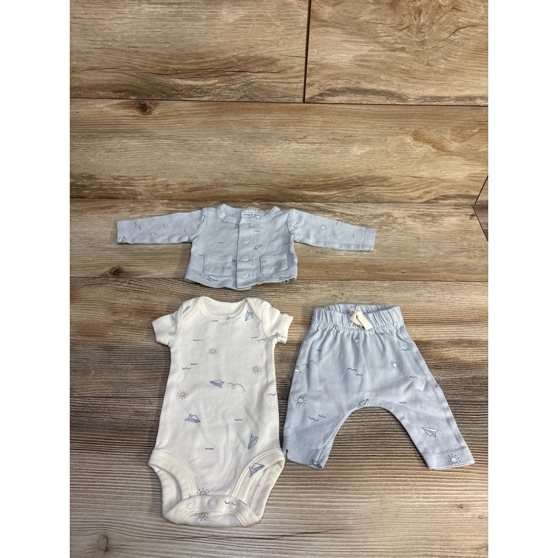 Carter’s 3pc Paper Airplanes Bodysuit Set Blue sz Preemie Blue Preemie