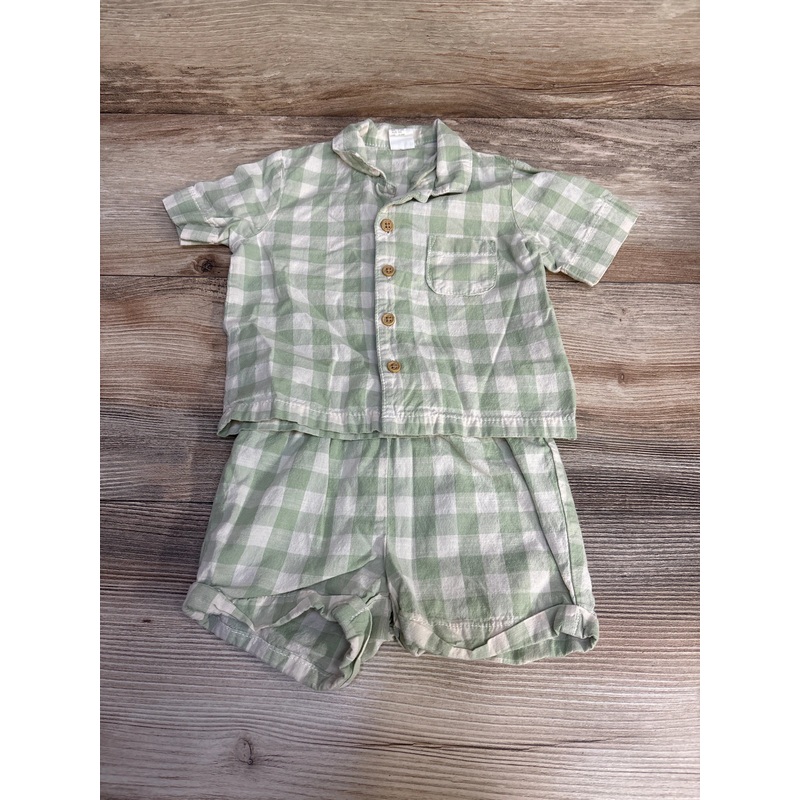 H&M 2pc Gingham Button Up Shirt & Shorts Green sz 6m Green 6m
