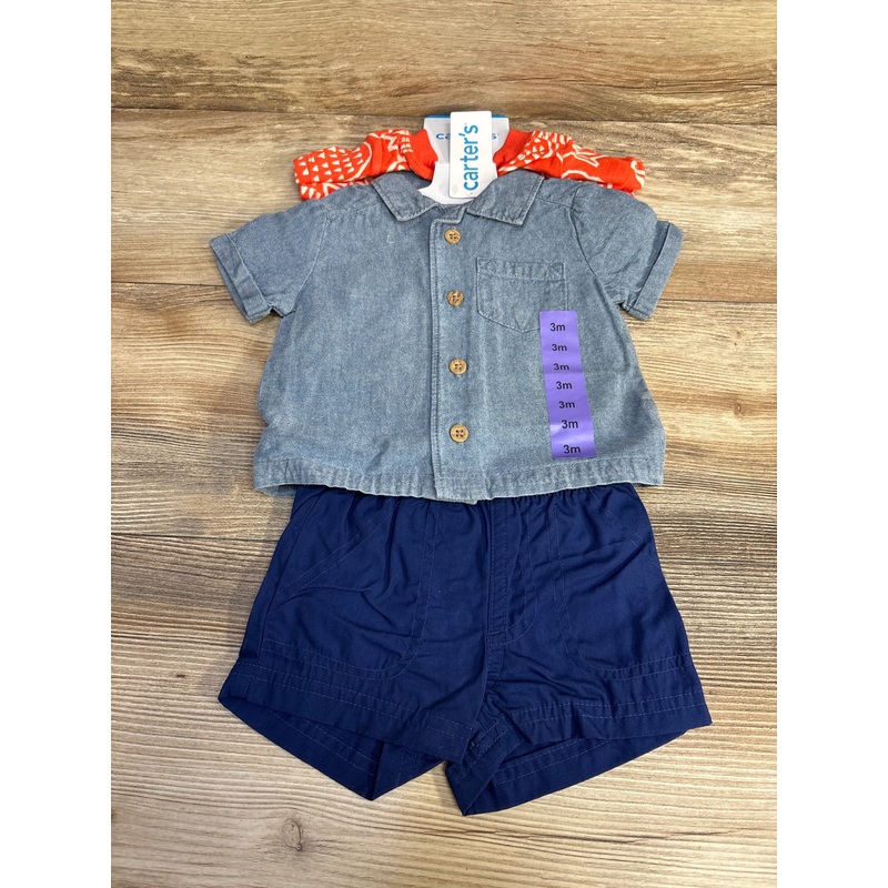 NEW Carter’s 3pc Chambray Button Up Shirt Set Blue sz 3m Multicolor 3m