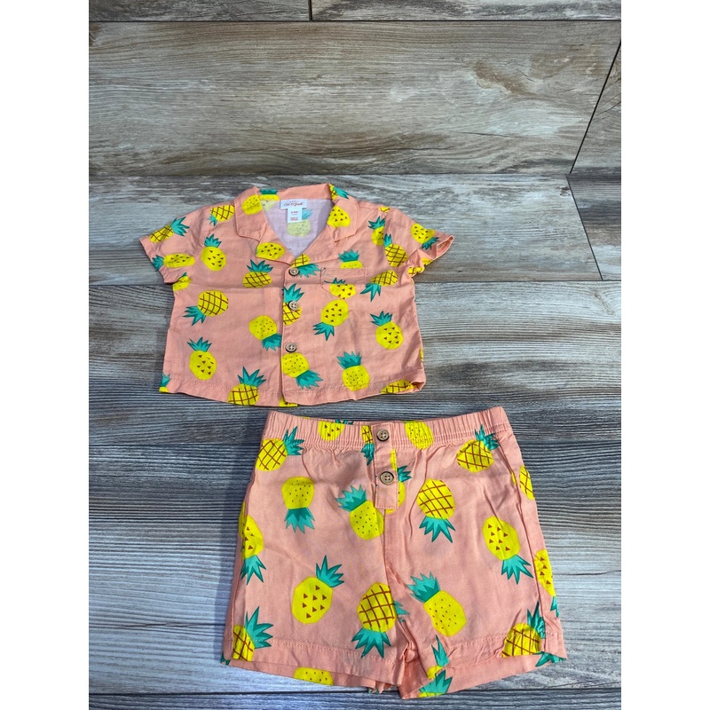 Cat & Jack 2pc Pineapple Button-Up Shirt & Shorts sz 6-9m Peach 6m