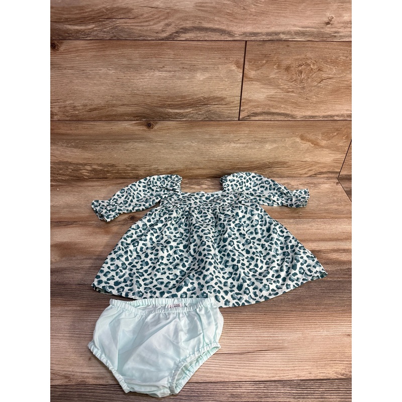 Janie and Jack 2pc Leopard Twill Dress & Bloomers Blue sz 6-12m Blue 6m