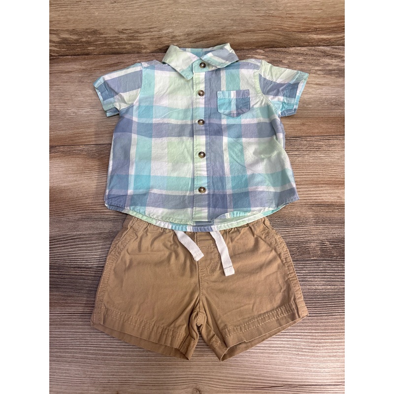 Just One You 2pc Plaid Button Up Shirt & Shorts Green sz 3m Green 3m