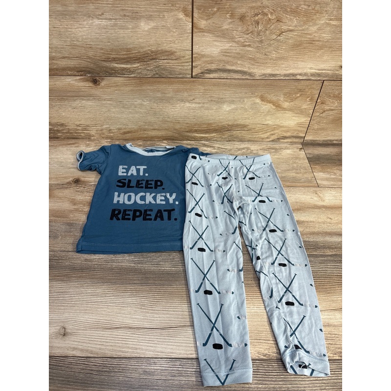 KicKee Kids 2pc Eat. Sleep. Hockey. Repeat Pajama Set Blue sz 5T Blue 5T