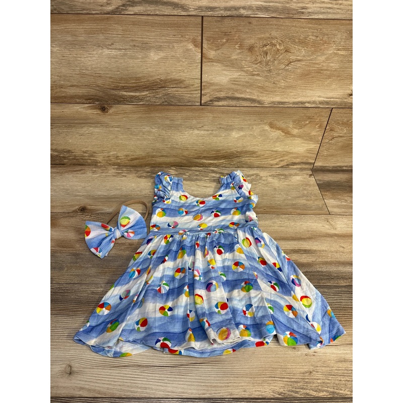 Macaron + Me 2pc Beach Balls Flutter Sleeve Dress & Headband Blue sz 2T Blue 2T