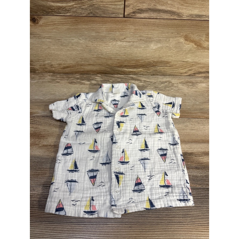 Baby Essentials Sailboat Print Button Up Shirt White sz 24m White 24m