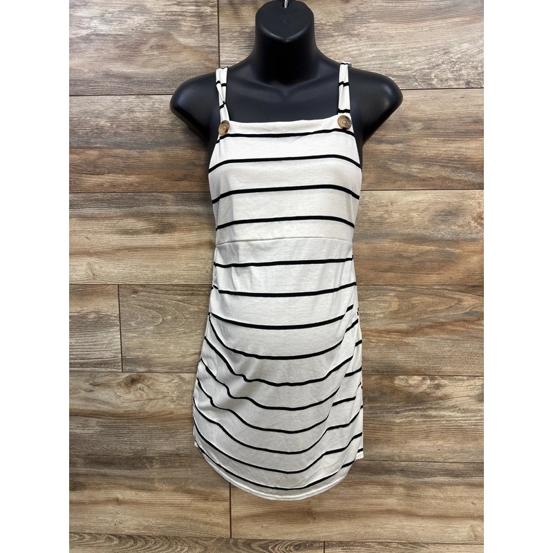 Boohoo Stripe Pinafore Dress White sz Medium