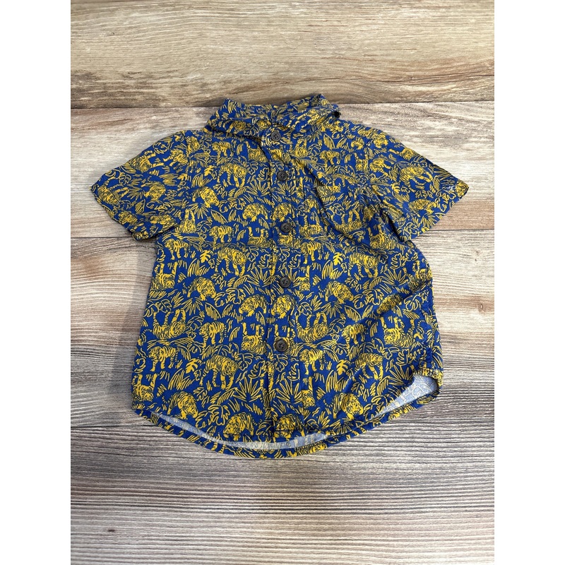 Cat & Jack Tiger Print Button-Up Shirt Blue sz 2T Blue 2T