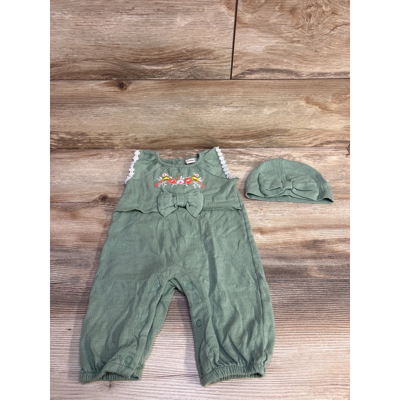 Daisy Fuentes 2pc Embroidered Romper & Hat Green sz 6-9m Green 6m