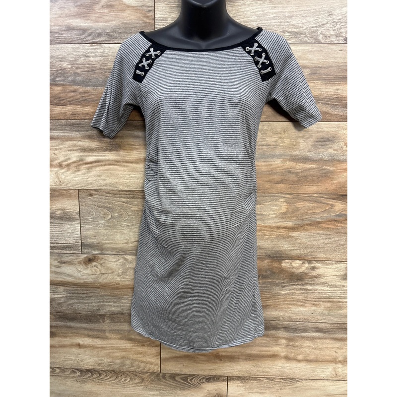 Feathers Maternity Striped Dress Grey sz Medium Grey Maternity Medium