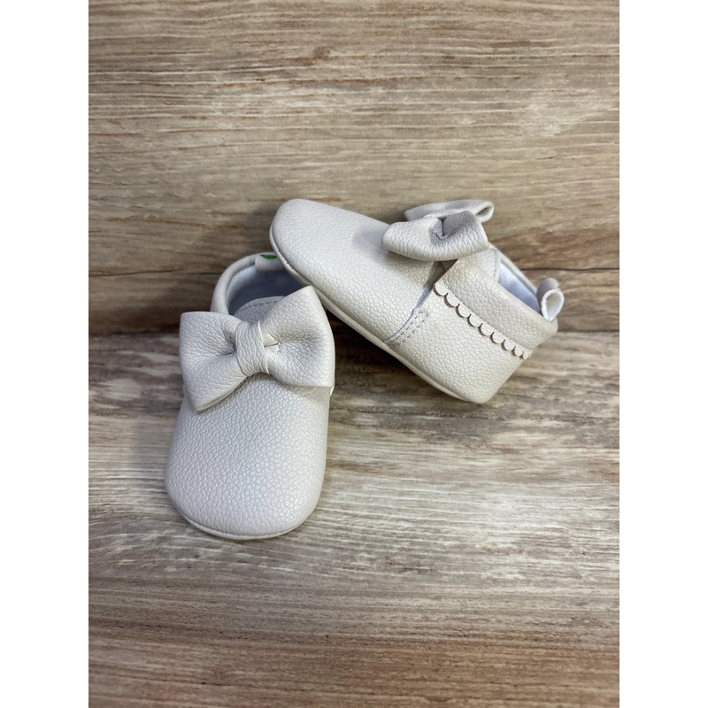First Steps Girl Bow Cream Leather Moccasins sz 3c (6-9m)