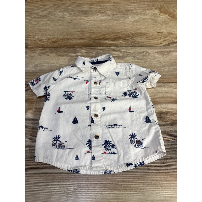 Just One You Sailboat Button Up Shirt White sz 18m White 18m