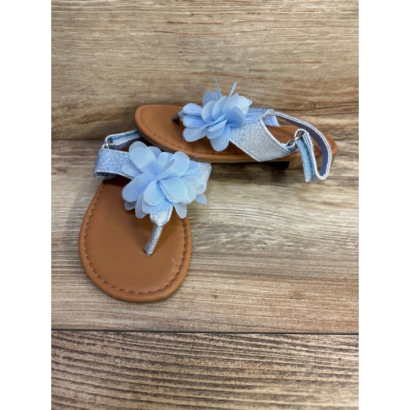 Laura Ashley Blue Glitter Chiffon Flower Sandals sz 9c